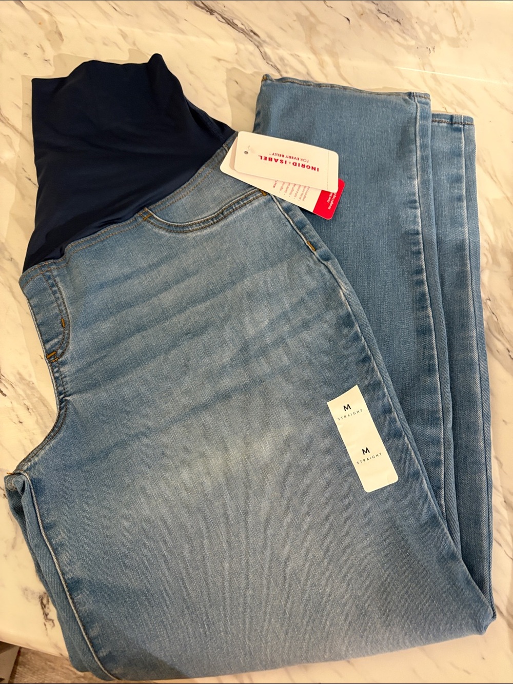 Ingrid & Isabel Light Blue Jeans with Navy Maternity Panel